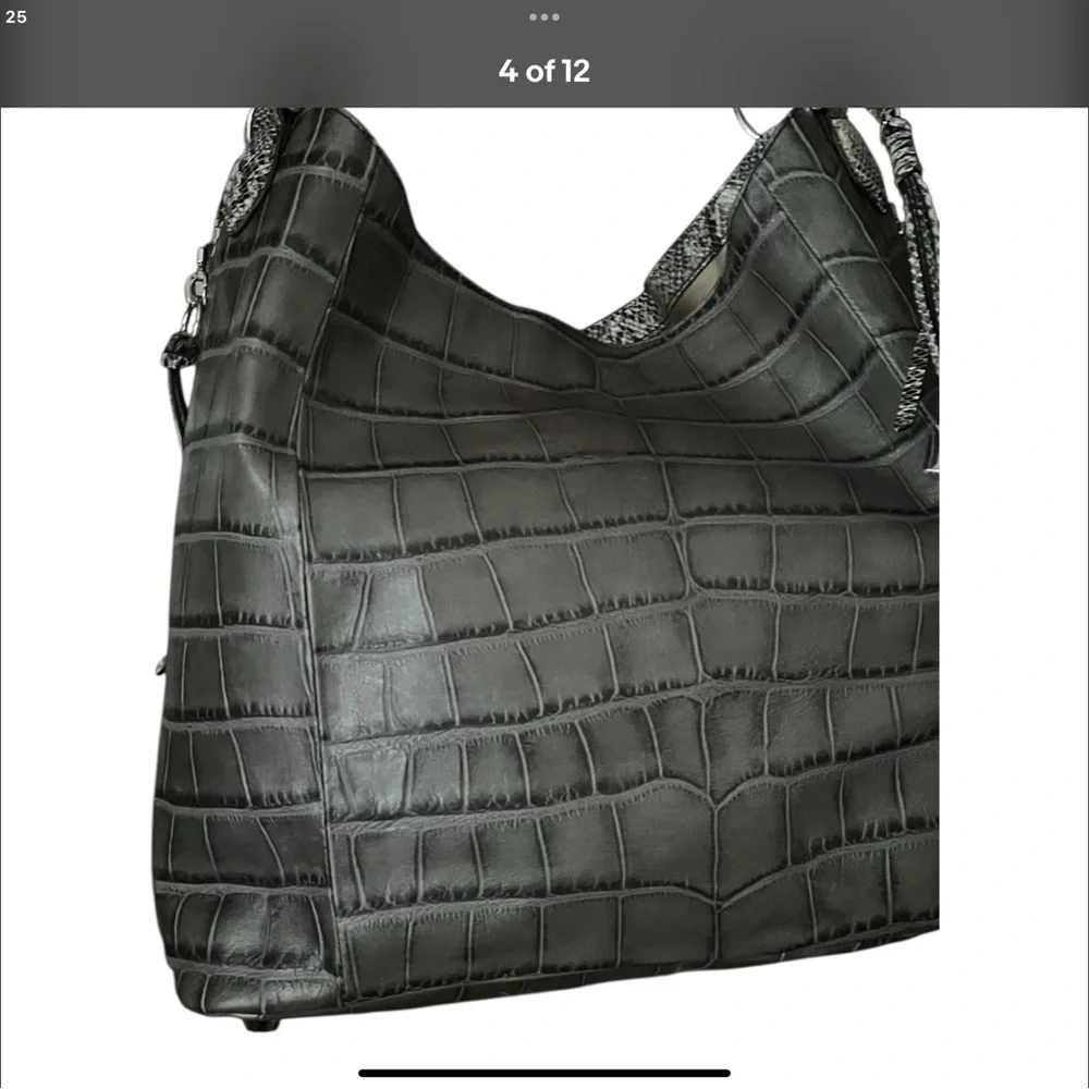 G.I.L.I. Gray Croc Embossed Genuine Leather Satchel Handbag